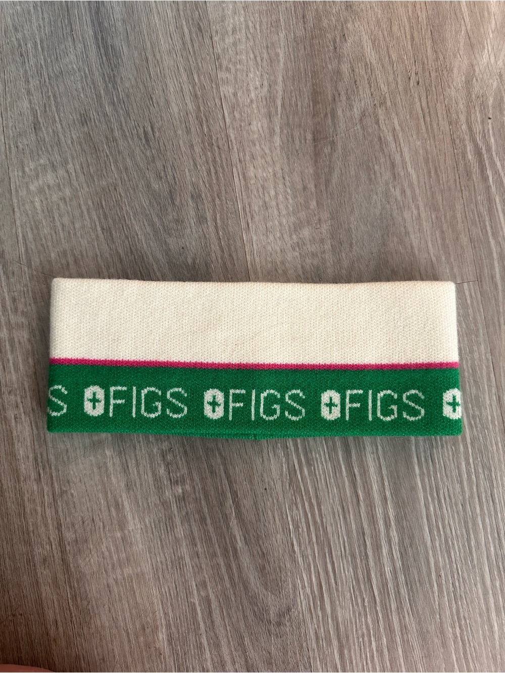 Figs Cream Headband with Green and Pink Trim